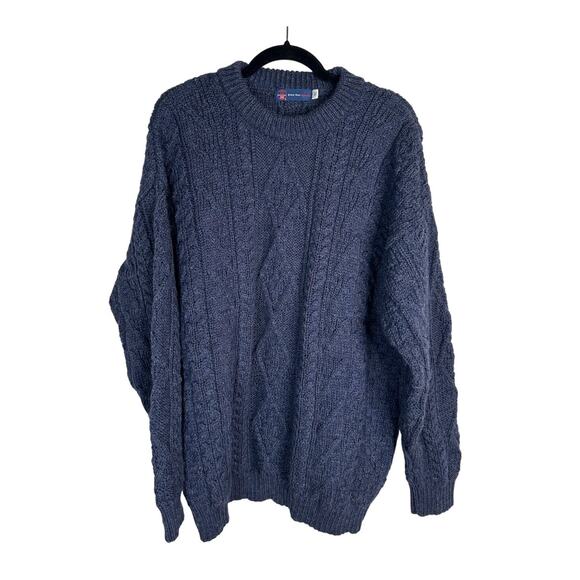 NEW! British Wool Men's XL Cableknit Aran Fisherman Sweater Hand Knit Navy Blue - Picture 2 of 8